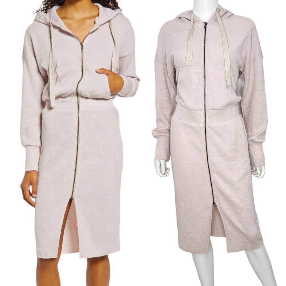 BTFL-life Long Sleeve Ribbed Hooded Sweater Dress in Oatmeal Loungewear Size M
